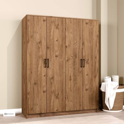 Midoser Kardelen Serisi 140  cm  Atlantik Çam 4 Kapılı 5 Raflı Elbise Dolabı - Gardırop - Görsel 3