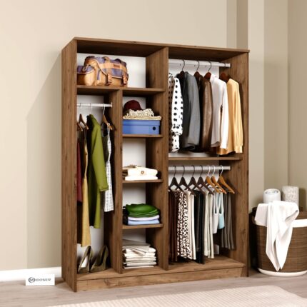 Midoser Kardelen Serisi 140  cm  Atlantik Çam 4 Kapılı 5 Raflı Elbise Dolabı - Gardırop - Görsel 4