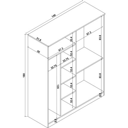 Midoser Kardelen Serisi 140  cm  Atlantik Çam 4 Kapılı 5 Raflı Elbise Dolabı - Gardırop - Görsel 5