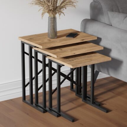 Ceramical Metal Ayaklı Eco x Zigon Sehpa - Atlantik Çam - 54X35X53 cm