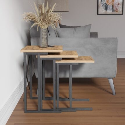 Ceramical Metal Ayaklı Eco x Zigon Sehpa - Atlantik Çam - 54X35X53 cm - Görsel 2