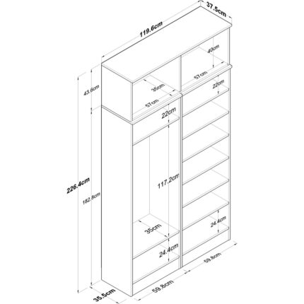 Rani EA146 Modern Portmanto 8 Kapaklı Raflı Askılı Ayakkabılık Vestiyer Beyaz - Görsel 2