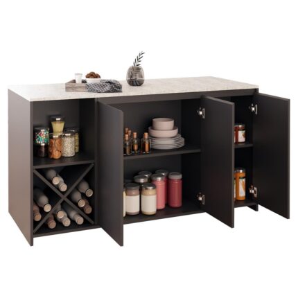 Bimossa Gustav L4730 Mutfak Adası 160  cm  – Carrara Mermer Antrasit, Şaraplık, Bar Masası, Çok Amaçlı Depolamalı Dolap - Görsel 5