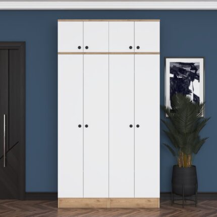 Rani EA146 Modern Portmanto 8 Kapaklı Raflı Askılı Ayakkabılık Vestiyer Sepet Ceviz - Beyaz - Görsel 3