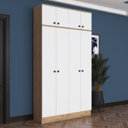 Rani EA146 Modern Portmanto 8 Kapaklı Raflı Askılı Ayakkabılık Vestiyer Sepet Ceviz - Beyaz - Görsel 4