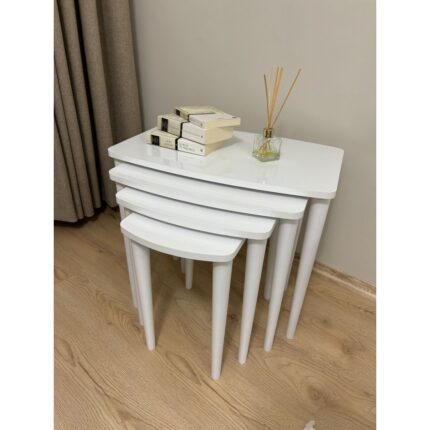 Home Başaran  Üst Kalite Mdf Boyalı 4 Lü Beyaz Zigon Sehpa Beyaz Sehpa - Görsel 4