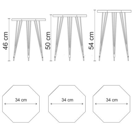 Barin Design 3'lü Sekizgen Zigon Sehpa ve Dikdörtgen Orta Sehpa Takımı Modern Siyah Metal Ayaklı Salon Sehpa Seti - Görsel 4