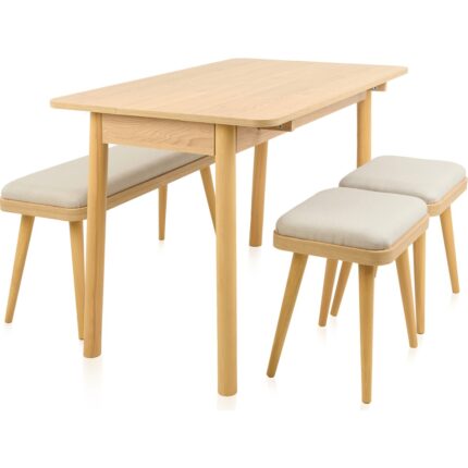 Just Home Bono Ortadan Açılır Masa Takımı - Karina Meşe / Krem - 110 cm - Görsel 5