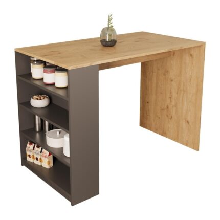 Bimossa Pablo L4920 Bar Masası 120  cm  Sepet Ahşap Beyaz 4 Raflı Açık Depolamalı Oturmalı Modern Mutfak Masası - Görsel 4