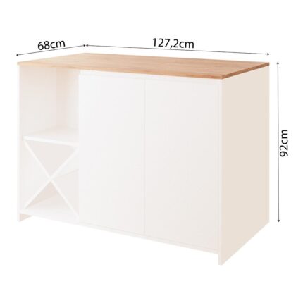 Bimossa Vino L5110 Mutfak Adası 127  cm  Sepet Ahşap Üst Beyaz Alt Şaraplık Depolamalı Oturmalı Çok Amaçlı Masa - Görsel 4