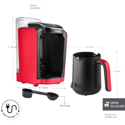 Karaca Hatır Otomatik Su Alma Hazneli Türk Kahve Makinesi Imperial Red - Görsel 2