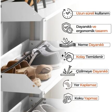 Mobilya Pratik 5'li Metal Ayakkabılık - Beyaz - Görsel 5