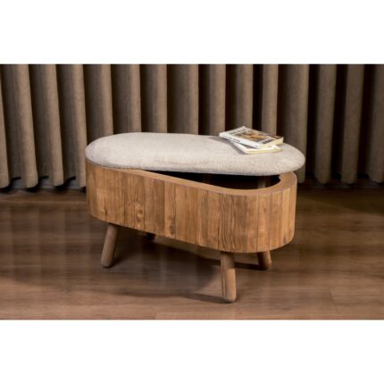 Aberteka Becca Sandıklı Puf-Bench Açık Ceviz Ahşap Sütlü Kahve Wellsoft Kumaş Ahşap Ayak - Görsel 2
