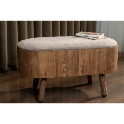 Aberteka Becca Sandıklı Puf-Bench Açık Ceviz Ahşap Sütlü Kahve Wellsoft Kumaş Ahşap Ayak - Görsel 4