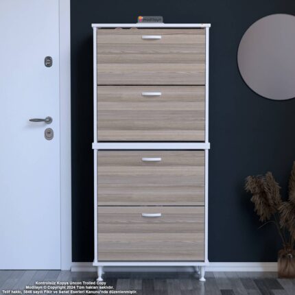 Modilayn UMAY' 2 Li Antre Hol 72 x 168x 25, 5 cm’ lik 4 Düşer Kapak 8 Göz Raf  Bölmeli Ayakkabılık