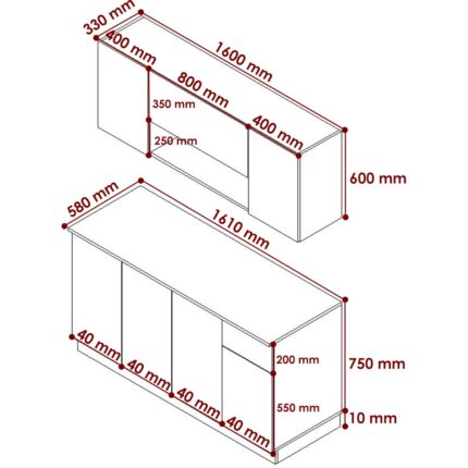 İmbaş Agt 160  cm   Mdf Ahşap Tezgahlı Beyaz Kapaklı Hazır Mutfak Dolabı - Görsel 5