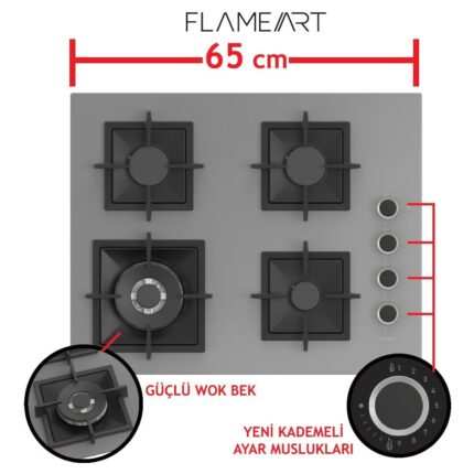 Ferre Flameart Sc Serisi Gri Set (SC408-WFA + QXE62CPR +D082 ) - 65 Cm'lik Kare Döküm Izgara-Wok - Görsel 3