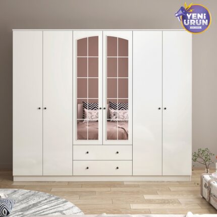 Rabi Mobilya Rose 6 Kapak 2 Çekmece Aynalı Gardırop