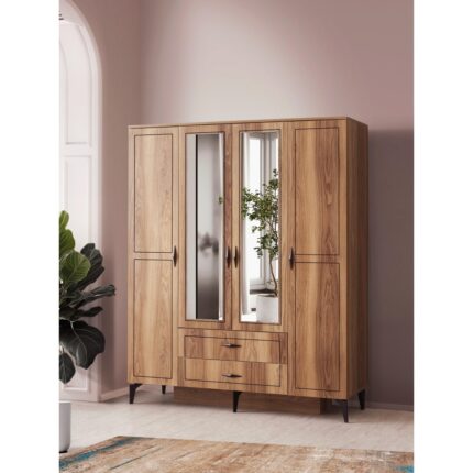 Erezoğulları Mobilya Hazar 4 Kapılı Aynalı Gardırop Elbise Dolabı 160 x 55 x 200 cm