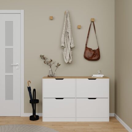 Midoser Nisan Düşer Kapak 4 Bölmeli Ayakkabılık Beyaz-Ceviz 120  cm