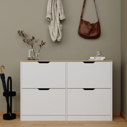 Midoser Nisan Düşer Kapak 4 Bölmeli Ayakkabılık Beyaz-Ceviz 120  cm - Görsel 4