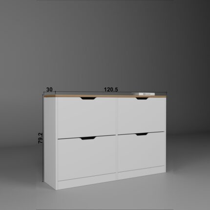 Midoser Nisan Düşer Kapak 4 Bölmeli Ayakkabılık Beyaz-Ceviz 120  cm - Görsel 5