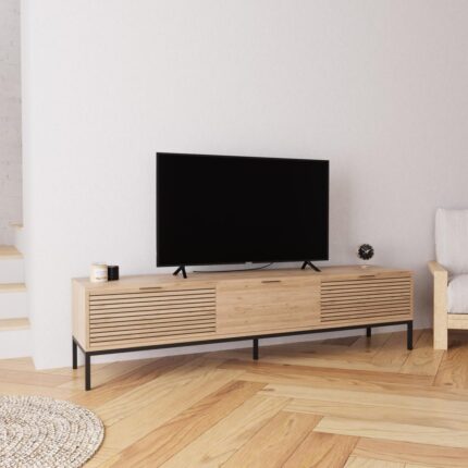 Bimossa E0060 180 cm Alya TV Sehpası 78'' TV Uyumlu Şık Metal Ayaklı Modern Depolama Alanlı TV Ünitesi - Görsel 3