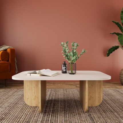 Bimossa Beca Dikdörtgen Orta Sehpa – Meşe Suntalam Ayaklı, Gri Üst Yüzeyli, 100x60x42 cm, Minimalist Modern Salon