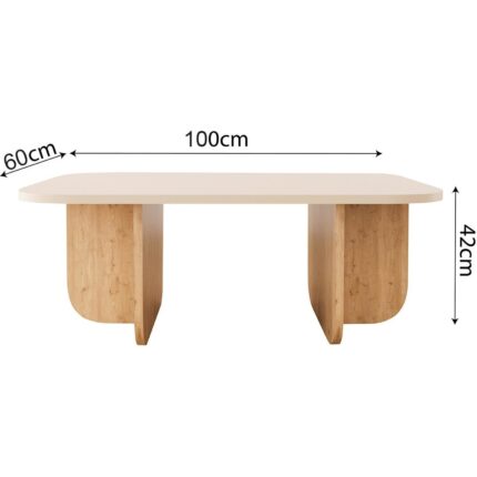 Bimossa Beca Dikdörtgen Orta Sehpa – Meşe Suntalam Ayaklı, Gri Üst Yüzeyli, 100x60x42 cm, Minimalist Modern Salon - Görsel 4