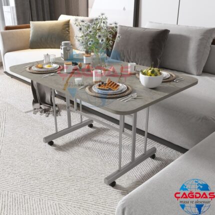 Avenza Living Tekerlekli Masa Orta Sehpa 70  x 110 Yükseklik 58  cm  Metal Ayak Yemek Masası Balkon Masası