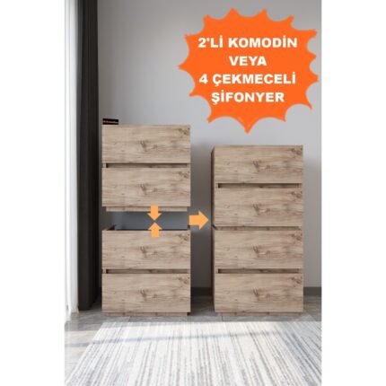Aeka AE-2034 Galata 4 Çekmeceli Patentli Atlantik Çam Şifonyer Yatak Odası Bebek Odası Komodin