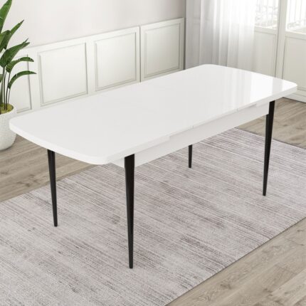 Canisa Zen Serisi 80 x 132 Mdf Açılabilir Beyaz Üst Tabla Siyak Ayak Mutfak Masası - Görsel 2