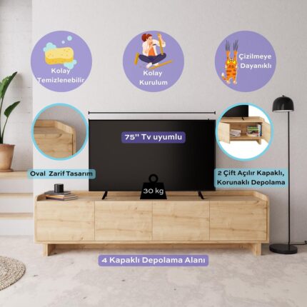 Bimossa E1110 Boho Tv Ünitesi Safir 180 cm - Görsel 2