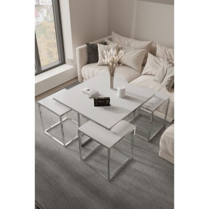 Home Plus Mobilya 4+1 Gümüş Kaplama Glossmax MDF Membran Orta Sehpa