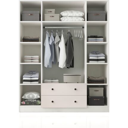 Rabi Mobilya Rabi Side Gardırop 4 Kapak 2 Çekmece, 140×52×184 cm, Beyaz, MDF Membran Kapak - Görsel 3