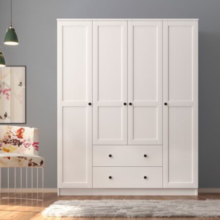 Rabi Mobilya Rabi Side Gardırop 4 Kapak 2 Çekmece, 140×52×184 cm, Beyaz, MDF Membran Kapak - Görsel 2