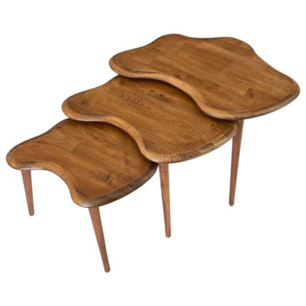 Faw Decor Asimetrik Masif Ahşap Zigon Sehpa Takımı 3'lü Set Modern Bohem Tarz Doğal Ağaç Iskandinav Yan Sehpa Seti - Görsel 5