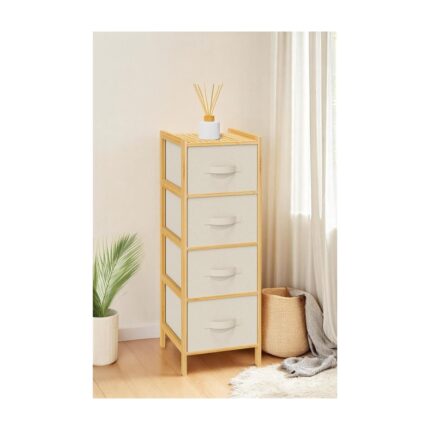 Digithome Bambu 4 Çekmeceli Dolap Organizer Çok Amaçlı Düzenleyici Şifonyer DB-0014