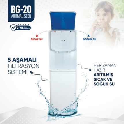 İdeal Mağaza Sıcak Ve Soğuk 2 Musluklu Hazneli Arıtmalı Sebil - Beyaz Renk - Üstten Basmalı - Ideal Mağaza - Görsel 3