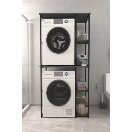 Bofigo Çamaşır Makinesi Dolabı Kurutma Makinesi Dolabı Metal Banyo Dolabı Mısra Antrasit - Görsel 2