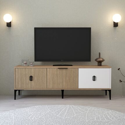 EVMO Home 3502 Neva Tv Ünitesi 150  cm  3 Kapaklı Beyaz - Yunus - Sepet