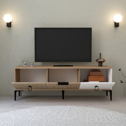 EVMO Home 3502 Neva Tv Ünitesi 150  cm  3 Kapaklı Beyaz - Yunus - Sepet - Görsel 2
