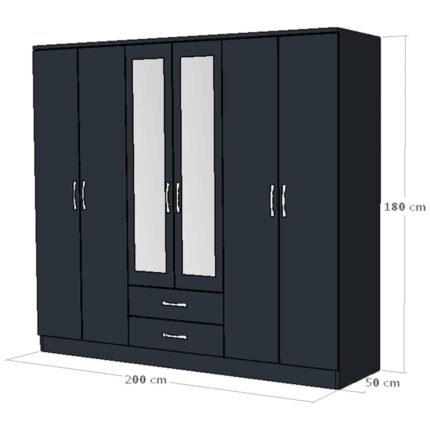 Metalia  gm 0034 Lüx Aynalı 6 Kapılı 2 Çekmeceli Antrasit Gri Gardırop - Görsel 4