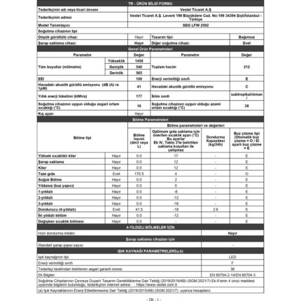 Seg Lfw 2502 Statik Buzdolabı - Görsel 4