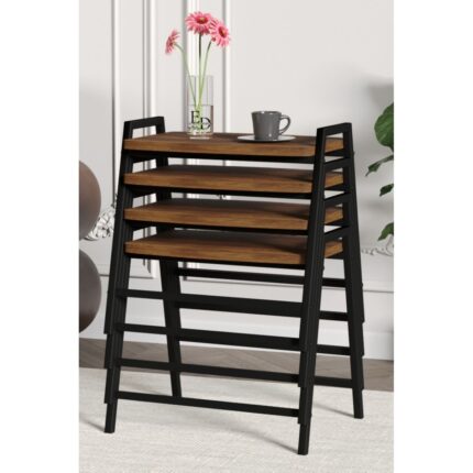 ED Efelez Design Zigon Sehpa , Aden 4'lü Tepsi Zigon Sehpa Takımı Siyah Metal - Barok Tabla