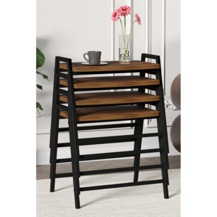 ED Efelez Design Zigon Sehpa , Aden 4'lü Tepsi Zigon Sehpa Takımı Siyah Metal - Barok Tabla - Görsel 2
