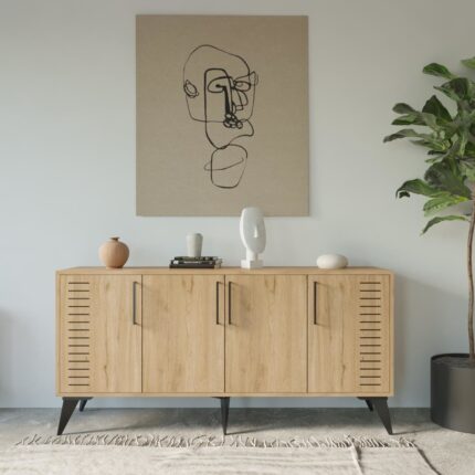 Bimossa Karla Suntalam Modern Konsol – Yüksek Ayaklı, 4 Kapaklı, Geniş Depolama Alanlı Dikdörtgen 160x79x41 cm