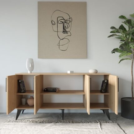 Bimossa Karla Suntalam Modern Konsol – Yüksek Ayaklı, 4 Kapaklı, Geniş Depolama Alanlı Dikdörtgen 160x79x41 cm - Görsel 3