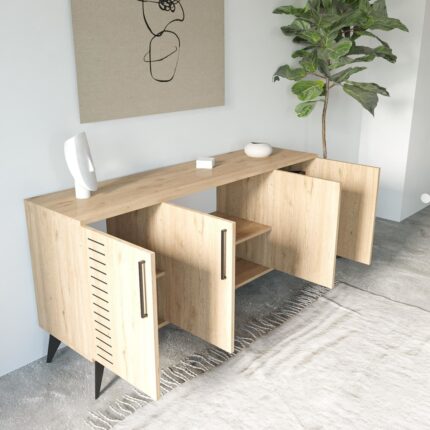 Bimossa Karla Suntalam Modern Konsol – Yüksek Ayaklı, 4 Kapaklı, Geniş Depolama Alanlı Dikdörtgen 160x79x41 cm - Görsel 4