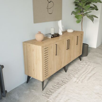 Bimossa Karla Suntalam Modern Konsol – Yüksek Ayaklı, 4 Kapaklı, Geniş Depolama Alanlı Dikdörtgen 160x79x41 cm - Görsel 5